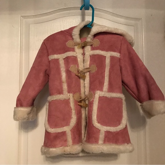 Pink hooded faux shearling coat (size 2) - Picture 3 of 7